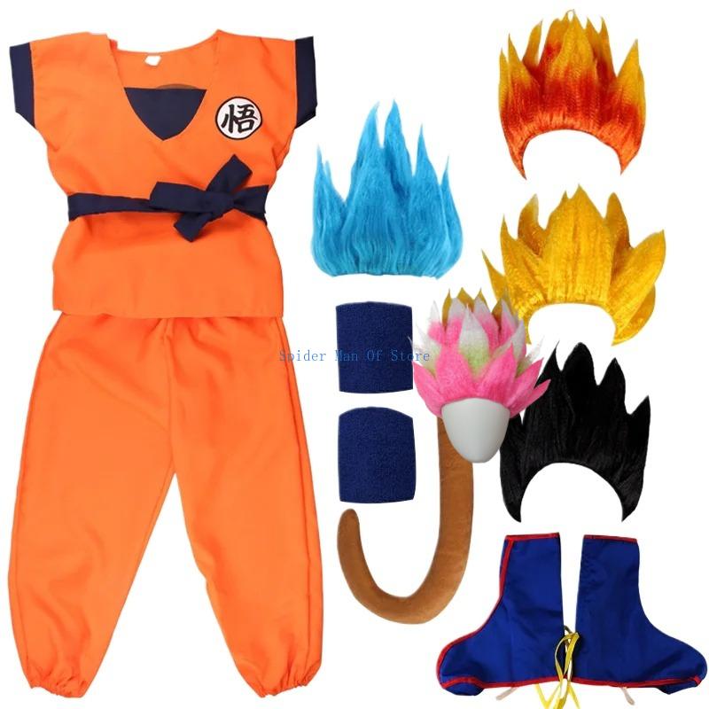 Dospělí Děti Son Goku Gui Karneval Cosplay Anime Kostýmy Halloweenské Párty a Svátky Včetně Ocasu Zápěstí Paruky Modrá Zlatá Design