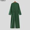 INCERUN Men Collarless Long Sleeve Belt Solid Sports Casual Buttons Long Jumpsuits Rompers