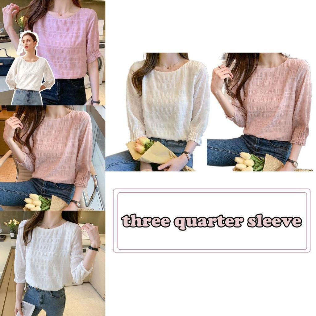 Elegant Korean Style Spring And Summer Blouse With Seven-part Sleeves For Versatile Wear