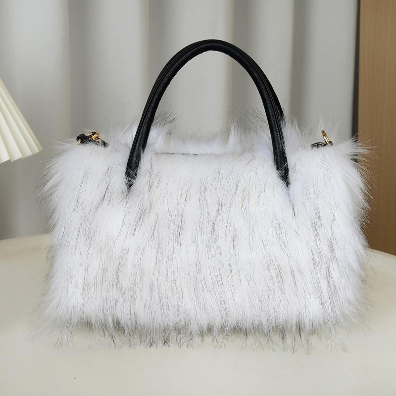 Новая женская сумка из искусственного меха 2025 Осень и Зима Плюшевая сумка-тоут Женская модная премиальная сумка через плечо Плюшевая сумка белый