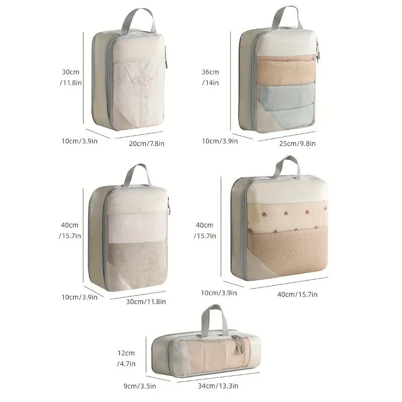 5pcs/set  Durable Polyester Storage for Suitcase Luggage Clothes Organizer Underwear Divided Compact Foldable Organizer Bag