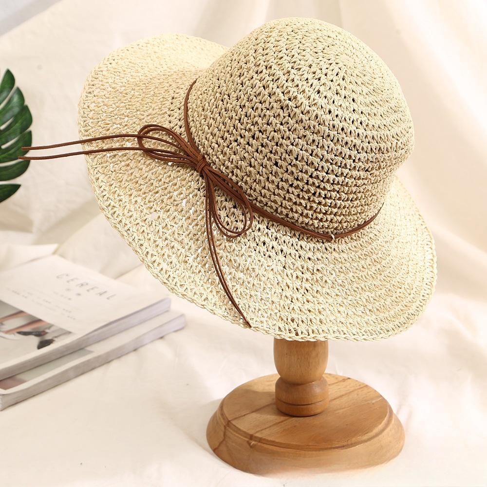 New Holiday Sle Beach Fisherman Hat Seaside Sun Protection Sun Hat Large Brim Bow Woven Straw Hat Women