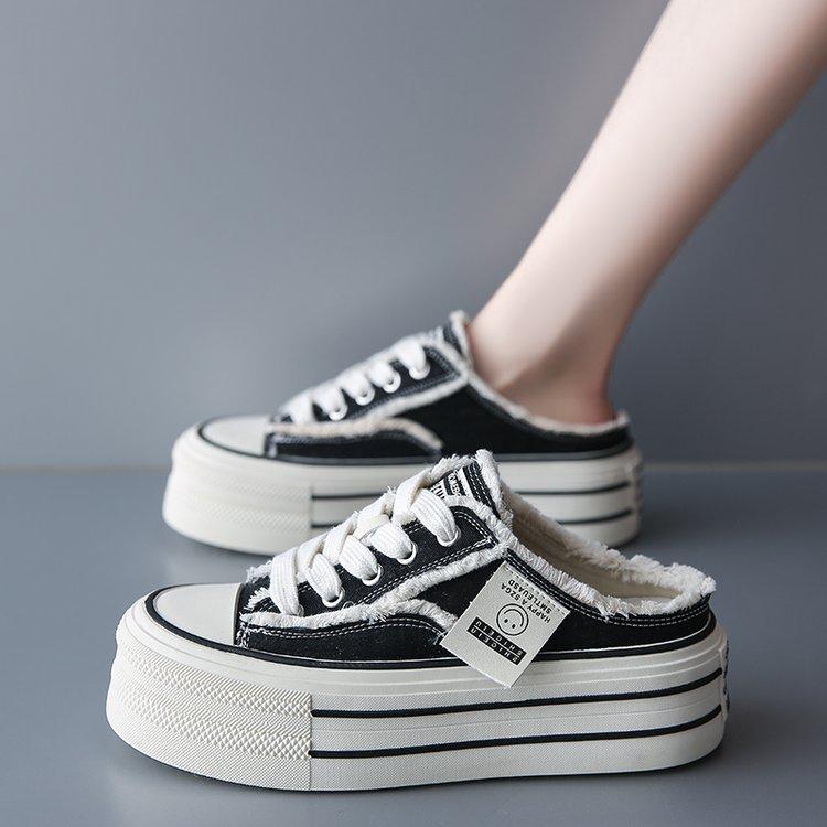 Scarpe di tela con nuova piattaforma autunnale Scarpe da ragazza con punta tonda in pizzo color block Scarpe alla moda Mezze pantofole sportive con punta chiusa