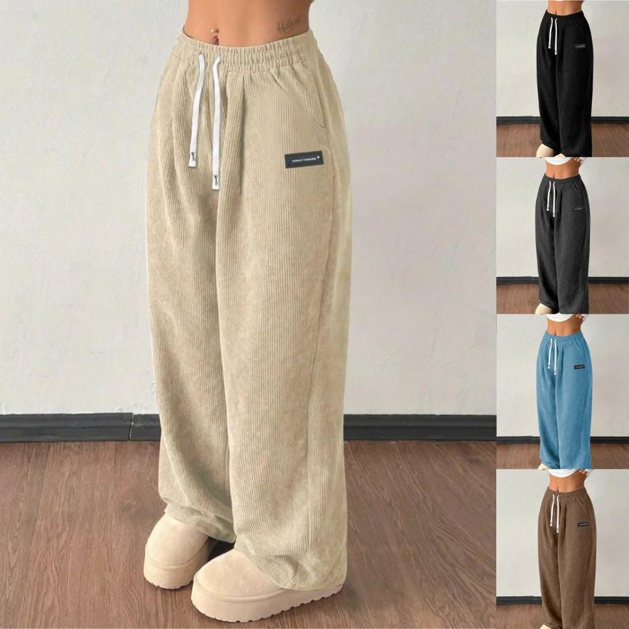 Fall Winter New Cross-Border European Amazon Loose Drawstring Solid Color Pocket Casual Loose Fit Pants for Women