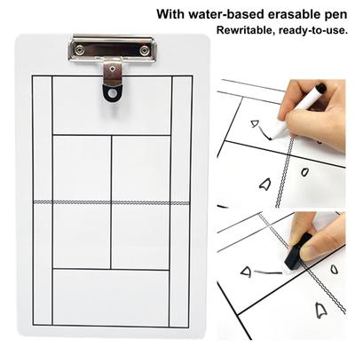 Dry Erase Tennis Coaching Clipboard Double-Sided Tennis Tactical White Board with Marker Pen for Tennis Training