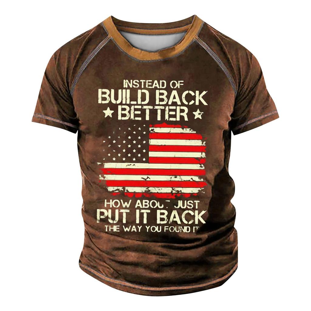 Men's Raglan T-shirt Retro Short Sleeve Round Neck Letter Printing Tops