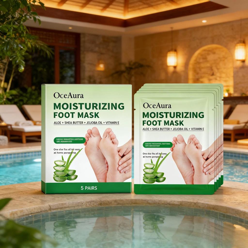 OceAura Moisturizing Foot Mask Dead Skin Remover Remove Calluses Shea Butter Aloe Vera Peeling Foot Mask for Cracked Heels 5pcs