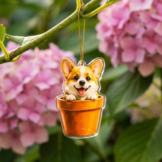 Puppy Ornament Blind Box Cute Puppies Advent Calendar, 24 Days Christmas Countdown Calendar with 2D Corgi Gardening Flat Acrylic Dog Pendants for
