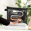 New Canvas Charger Storage Pouch Zipper Closure Print Design Cable Organizer Bag Large Capacity Electronics Bag Travel Use