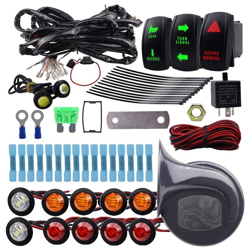 Sada blinkrů pro ATV UTV Univerzální blinkrové světlo s páčkou blinkrů na sloupku 60D Klakson LED sada blikačů