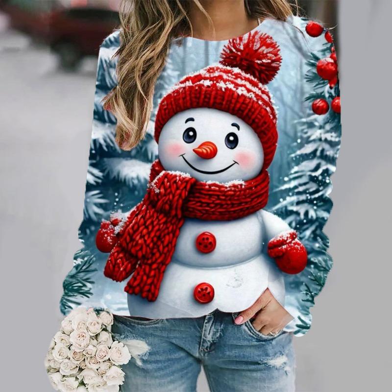 Christmas Snowman 3D Print Sweatshirts Women Autumn Raglan Long Sleeves Hoodie Street Y2k Pullover Harajuku Tops Female Clothing