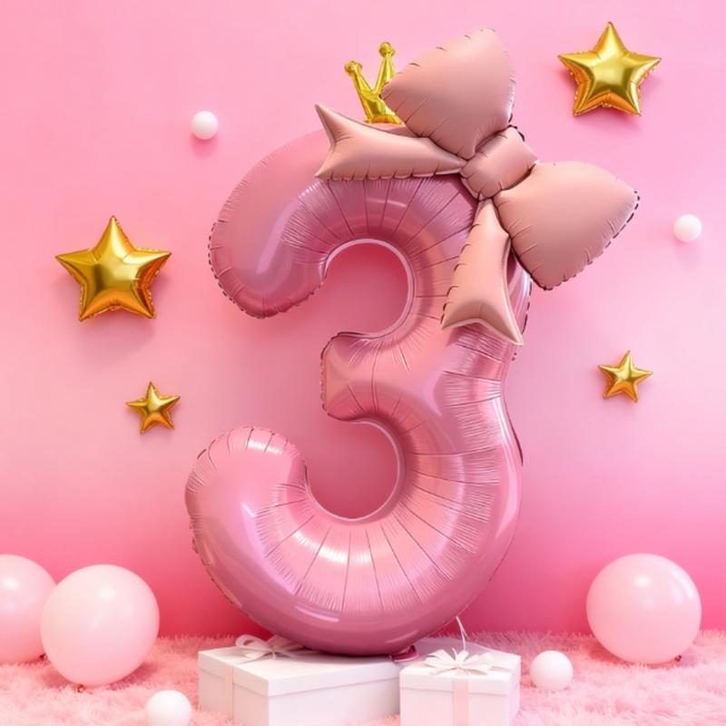 Bowknot Number Shape Balloon Reusable 40Inch Oversize Plastic Balloon For Birthday Wedding Anniversary Party Decoration
