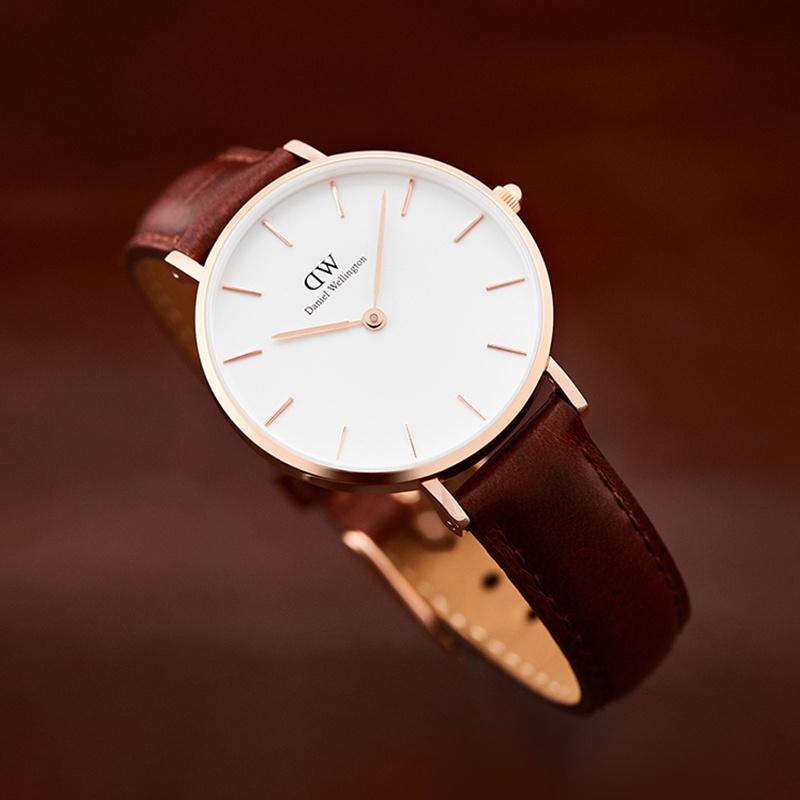 DANIEL WELLINGTON Women's Watch Quartz Movement Leather Strap 28mm White Dial Women's Watch Fashionable Luxury European and American Watch DW00100231