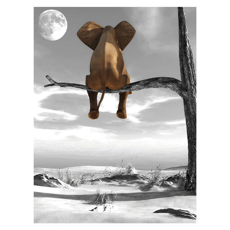 

Смішний маленький слон на дереві. Сучасні картини на полотні. Настінне мистецтво. Зображення тварин. Північні постери та принти для домашнього декору дитячої кімнати. 40x60cm