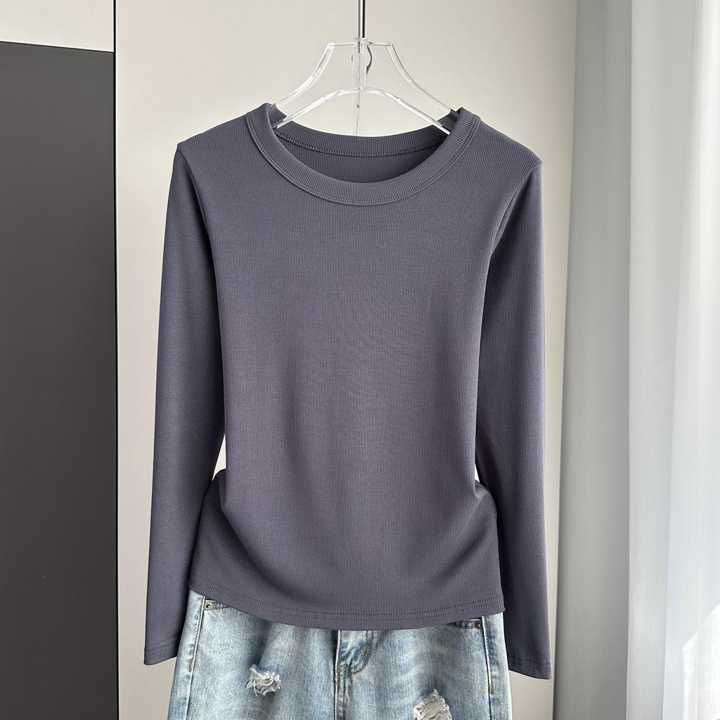 Ribbed Round Neck Long Sleeve Base Top Modal Slim Inner Wear For Winter Stretchy Slim Base Layer Soft Ribbed Fabric Good For Inner And Outer Wear Top
