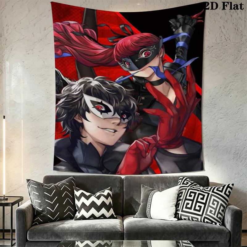 Persona Wall Tapestry Aesthetic Wall Hanging Printed Fabric Blanket Decorative Tapestries for Bedroom Living Room Home Decor