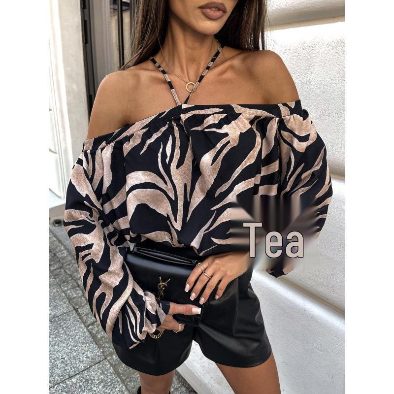 2024 Leopard Print Off-the-Shoulder Autumn Top