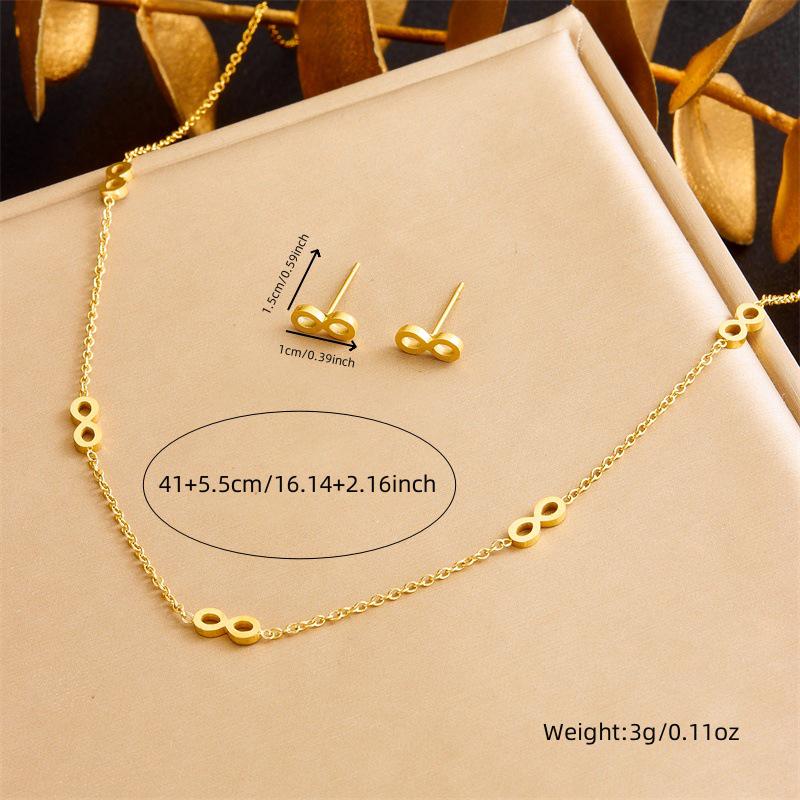 Fashion Korean Style Gold-Plated Stainless Steel 8-Shape Necklace, Earrings & Bracelet Set