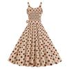 Women Vintage Dress 50s Retro A-line Big Swing Sleeveless Dot Print Contrast Color Elastic Bust High Tight Waist Backless Knee Length Evening