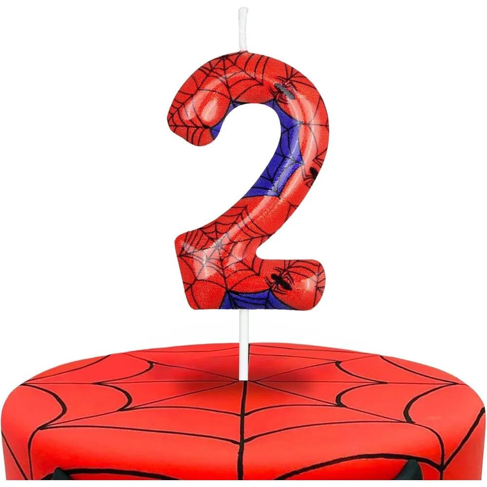 Red Blue Spider 1st Birthday Number Candles, Number 1 /2Candle Cake Topper Decorations for Spider Cartoon Themed Parties