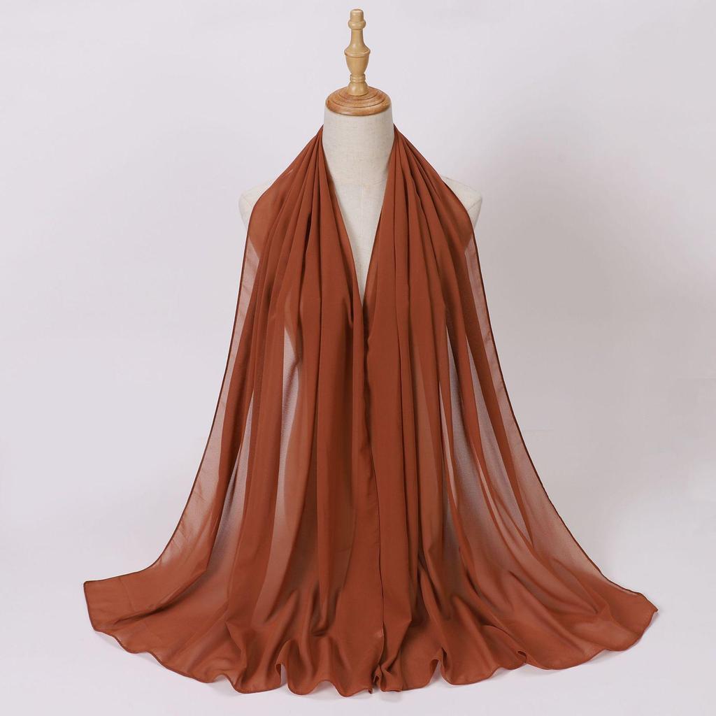 Ethnic Pearl Chiffon Hijab Scarf - Single Color, Long Style for Middle East & Africa