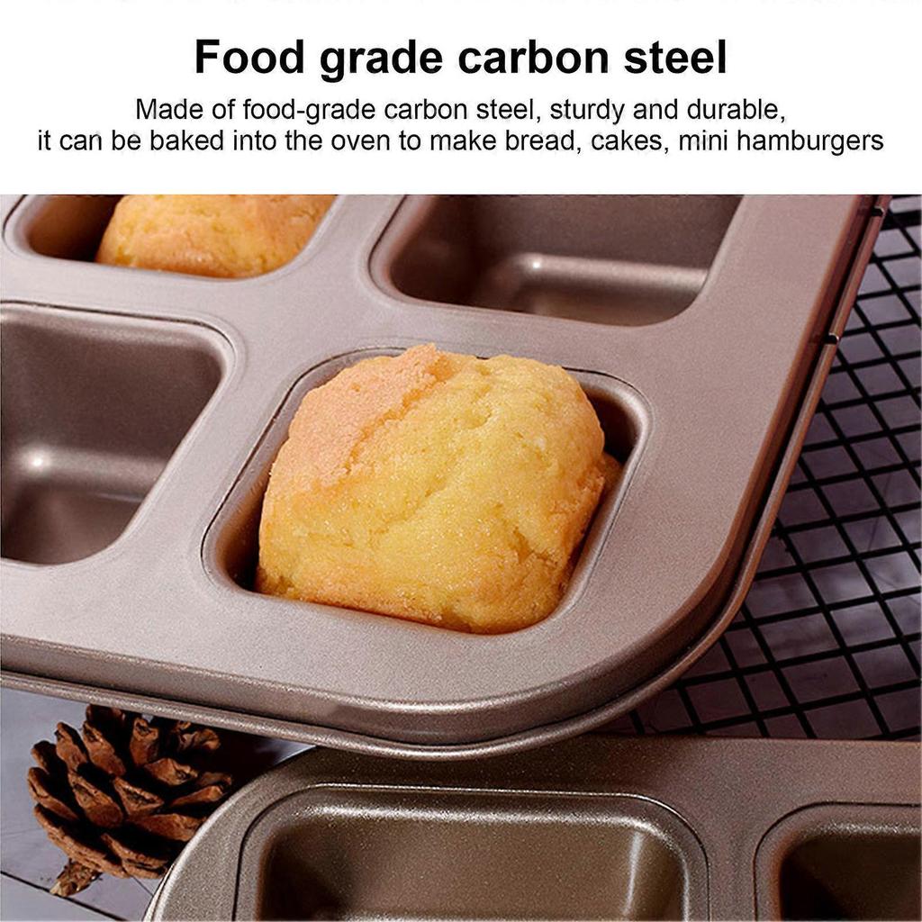 Mini Loaf Baking Pans 12 Cavity Brownie Baking Pan Carbon Steel Muffin Bakeware Cupcake Bread Divider Mold Gold