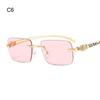 Rimless Leopard Head Decorated Sunglasses Gradient UV Protection Rectangular Sun Glasses Transparent Lens Shades for Women