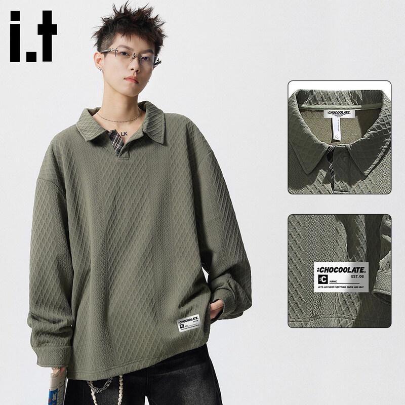 CHOCOOLATEit Men s Waffle Knit Lapel Polo Sweatshirt 3XL