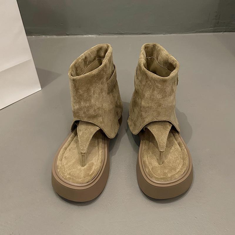 

Mezzanine sandals women s new summer suede niche design thick-soled cool boots retro women s shoes 35 хакі