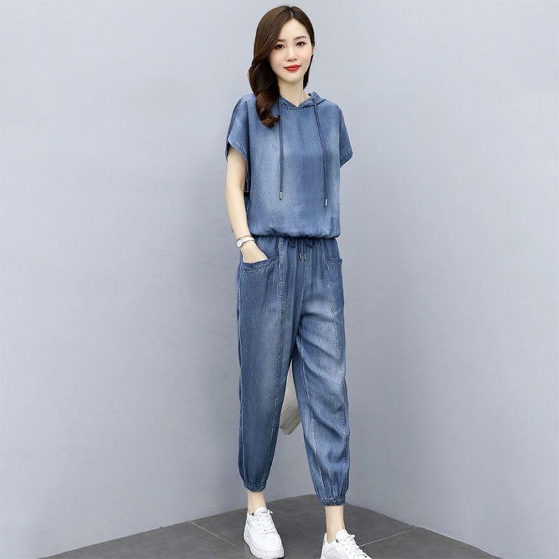 

Denim Suit Women Summer Female Casual Sportswear Outfit Korean Version Cowboy Set Loose Jeans Two-Piece Set 4XL 4XL