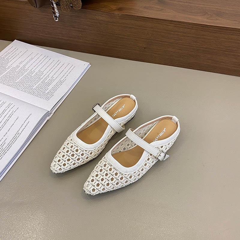 

Внутреннее увеличение высоты ретро плетеная сумка голова полушлепанцы женская обувь для улицы 2025 новый летний полый сандалии Мэри Джейн 42