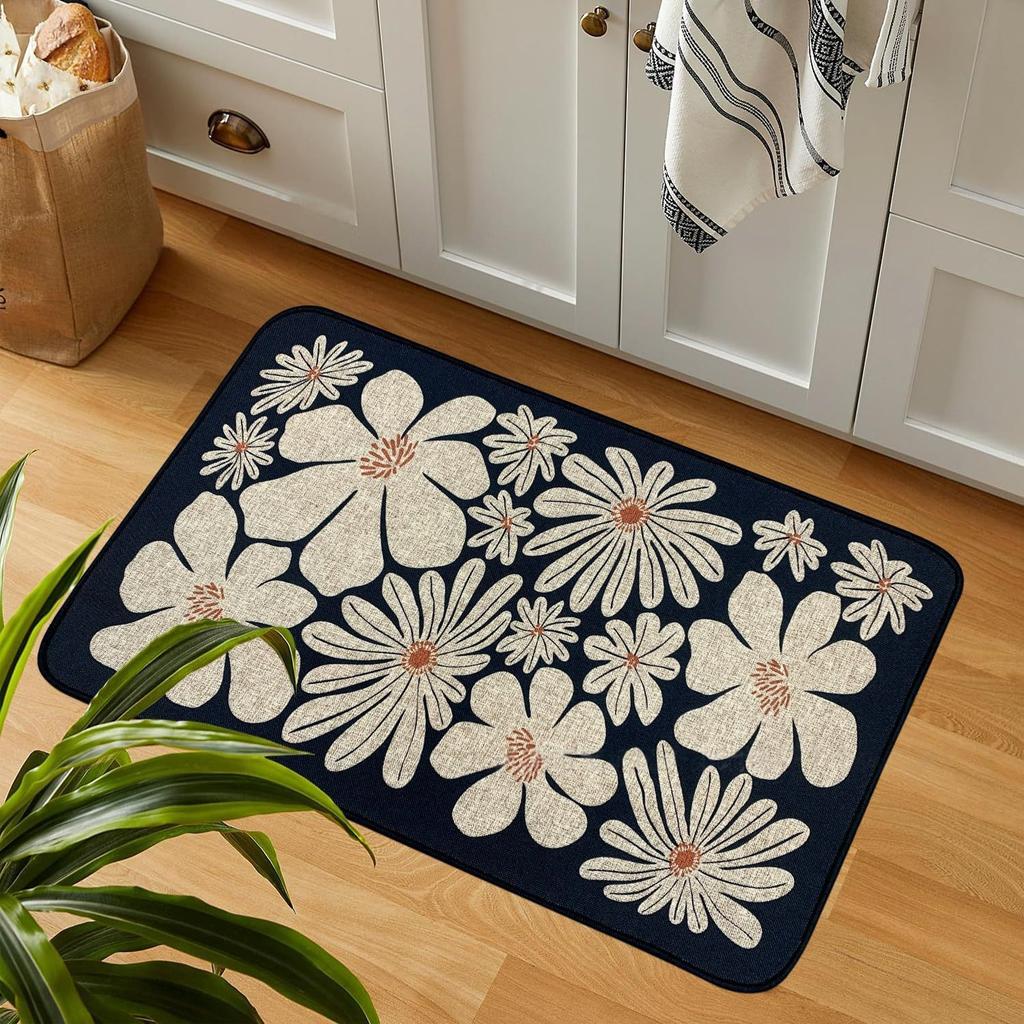 Blumen-Bodenmatte im Retro-Stil, schmutzabweisend und pflegeleicht, saugfähige und schnell trocknende Badezimmer-Bodenmatte