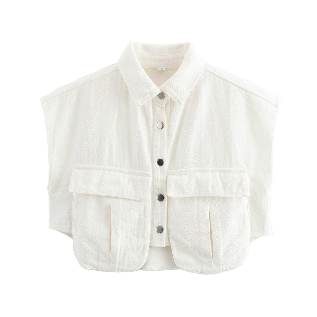Damen Jeansweste mit Umlegekragen, ärmellos, lockere Passform, lässiges Streetwear Top