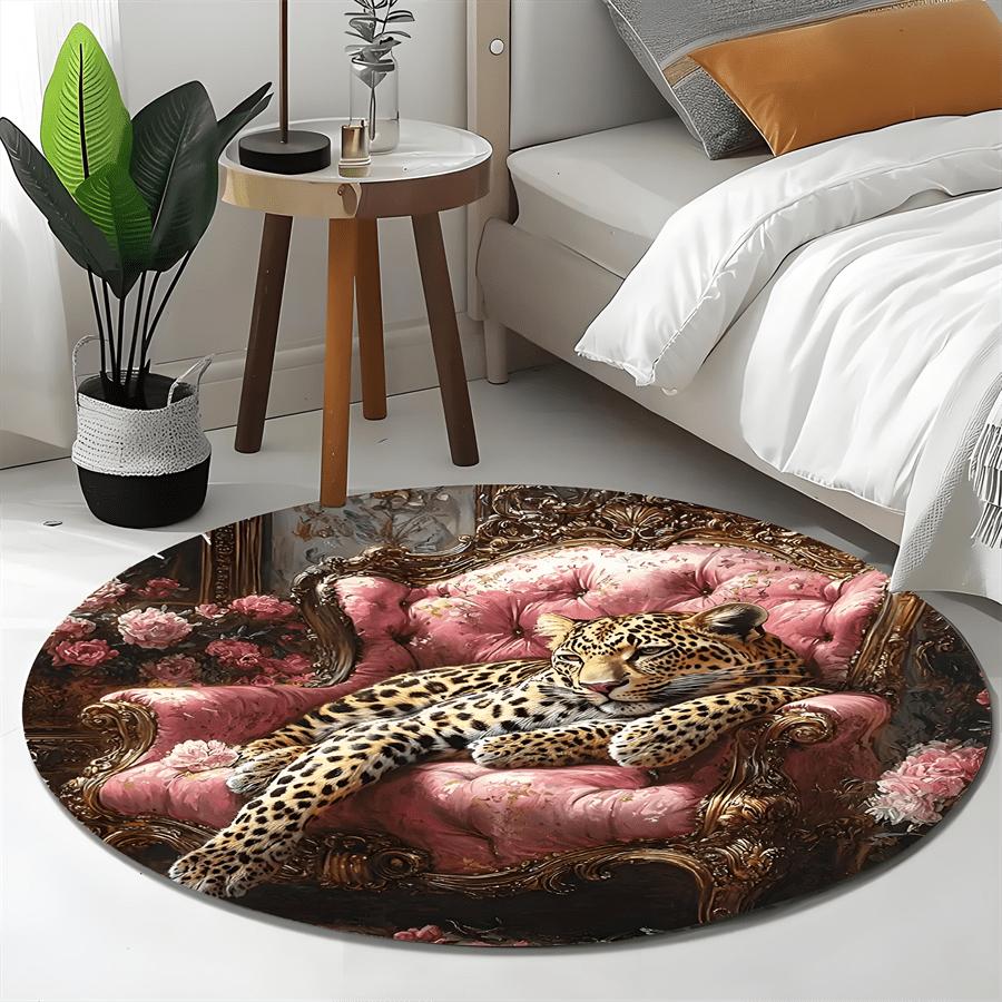 Luxury  Pink Leopard Pattern Round Shape Floor Mats Kitchen Hallway Runner Rug Bedroom Living Room Soft Carpet Non-slip Area Rug