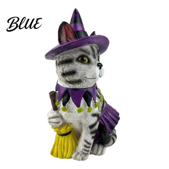 Resin Figurine for Garden Halloween Ornament Witch Black Cat Pumpkin Shape Durable Synthetic Decor Weather Resistant Figurine Indoor Desktop