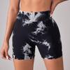 Sports shorts peach hip-lifting pants high waist tight belly yoga fitness pants tie-dye tie-bleach sports tight shorts