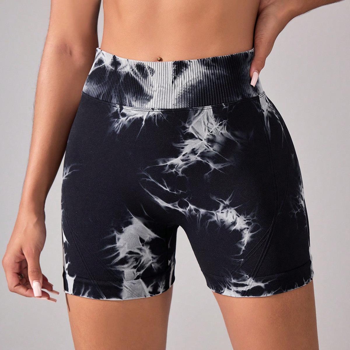 

Спортивные шорты персиковые штаны с эффектом подтяжки бедер с высокой талией обтягивающие живот штаны для йоги и фитнеса тай-дай тай-отбеленные спортивные обтягивающие шорты L