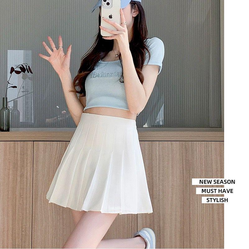 Women's High Waist Pleated A-line Mini Skirt - Black & White, Slimming, Anti-exposure, Perfect for Autumn