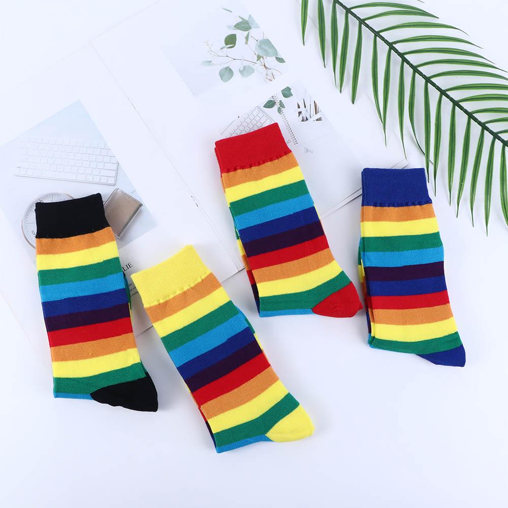 

Повседневные милые женские длинные носки Harajuku цвета конфет, полосатые хлопковые носки с радужными узорами фиолетовый