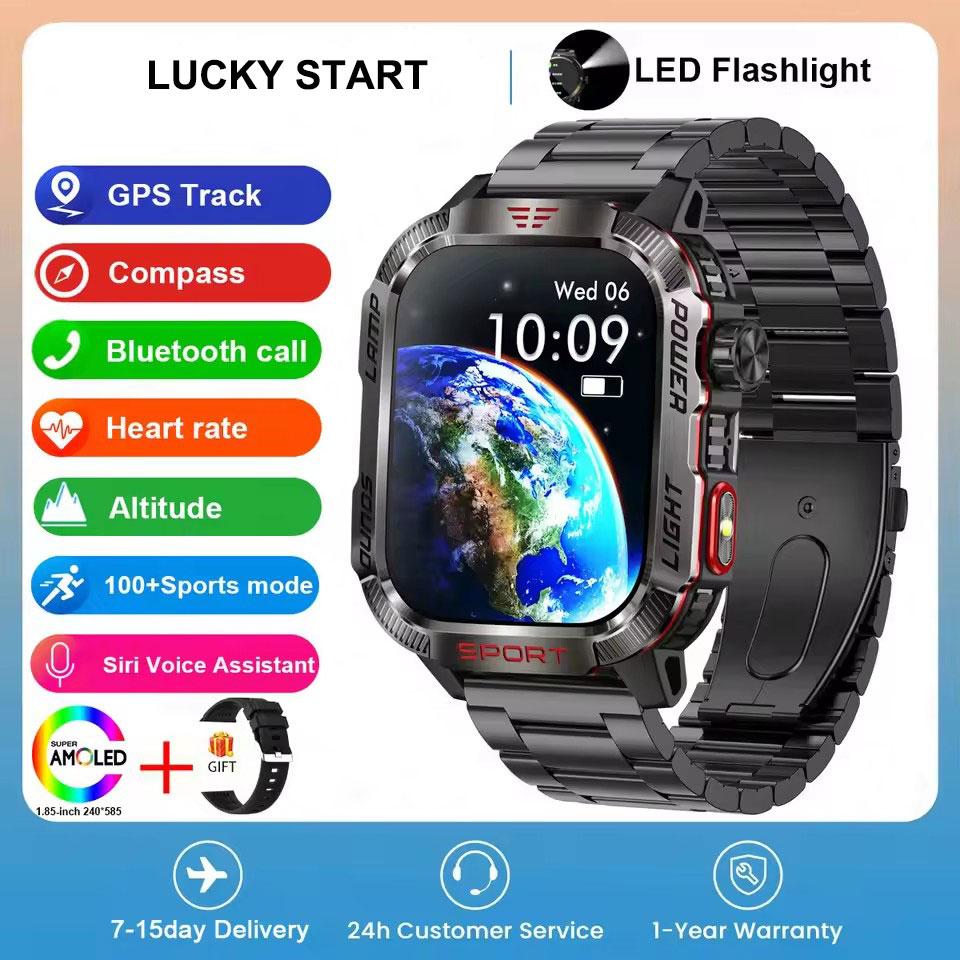

Для Huawei спортивные умные часы для мужчин 2.01 GPS трекер компас светодиодный фонарик 600 мАч аккумулятор водонепроницаемый Bluetooth вызов умные часы Steel чёрный