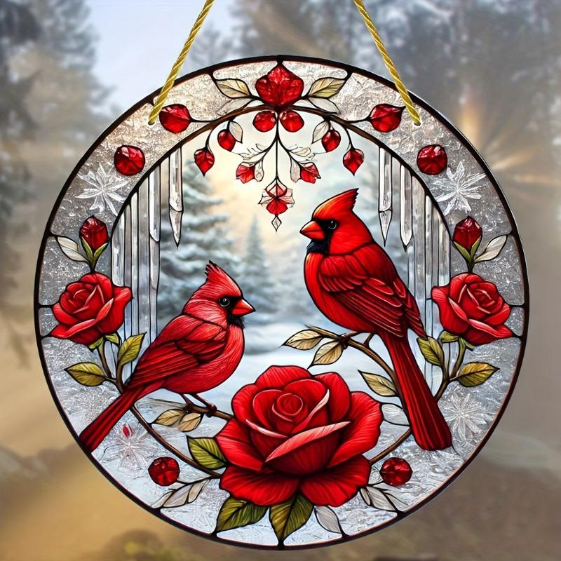 2D Flat Colorful Glass Style Red Bird Acrylic Acrylic Decoration Sign, Suitable for wall decoration, porch, room, villa, accents Home, Hallway, or Wor