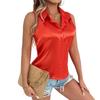 Women's Satin Sleeveless Shirt Button Cardigan Top