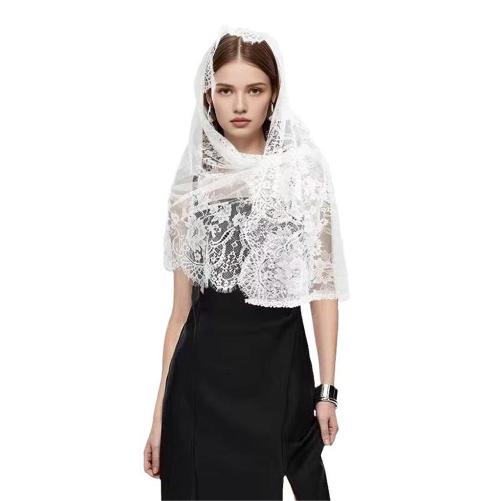 Lace Headscarf Veil Cape Scarf 70x150cm Women's Classic Shawl Soft Breathable Hollowed Out Solid Color Headband Shawl