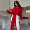 Casual and fashionable women's clothing European and American long-sleeved contrasting colors Sports semi-open placket activity breasted trousers suit