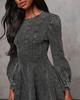 Elegant Autumn Patchwork Waist-Cinching Denim Dress - Long-Sleeved for Women