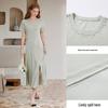 Xiangying 2026 Summer Knitted Satin Patchwork A-line Midi Dress