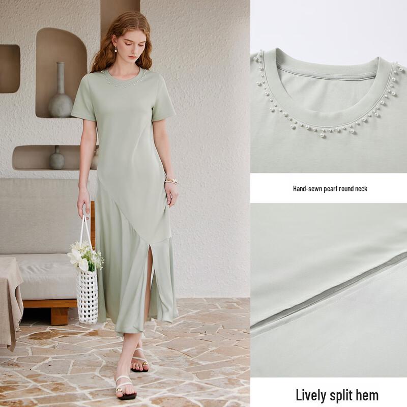 Xiangying 2026 Summer Knitted Satin Patchwork A-line Midi Dress