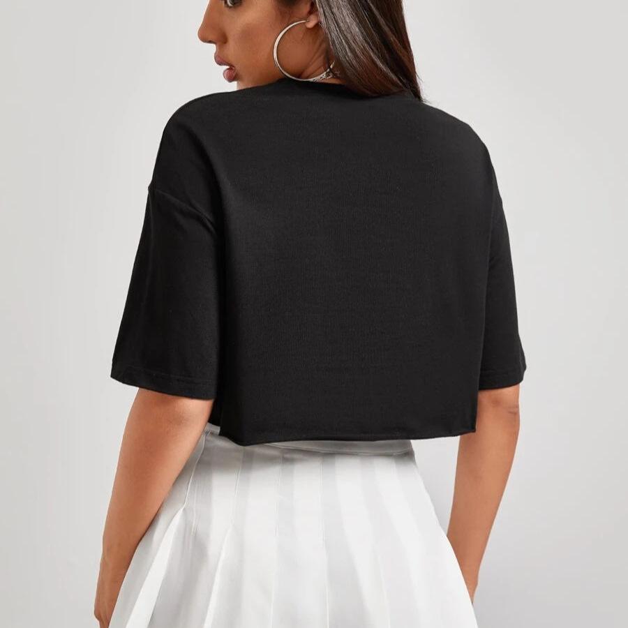 T-shirt ample à manches courtes et col rond pour femme, couleur unie