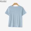 ZANZEA Women Casual Fake Two Piece Patchwork Summer Short Sleeve T-Shirts
