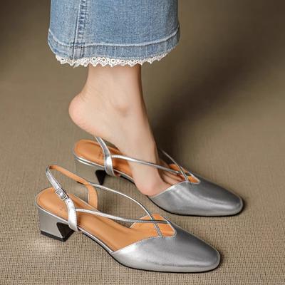 Cm dicker Absatz Leder Retro Kreuz mit Tasche Kopf Sandalen Damen Sommer Temperament leer Silber High Heel Mary Jane Einzelne Schuhe
